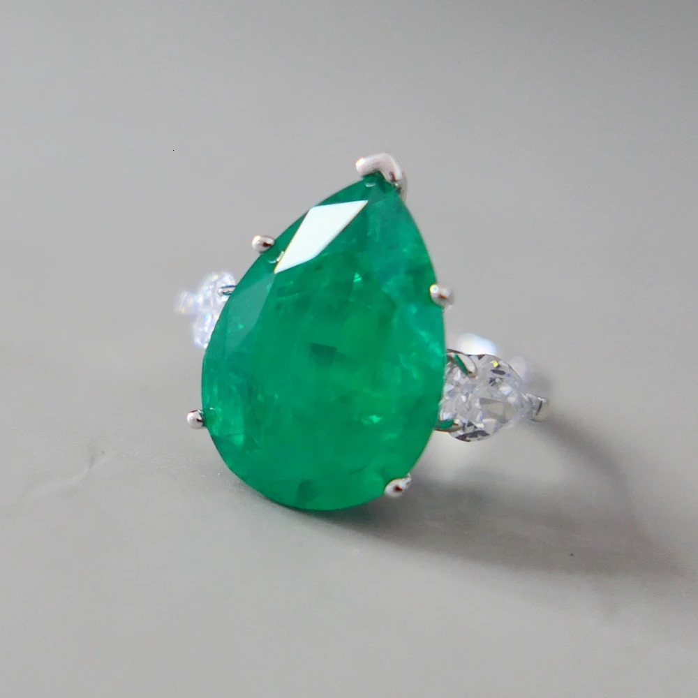KQDANCE 925 sterling silver 13 * 18mm large pear cut green stone high carbon diamond inlaid jade ring womens exquisite jewelry 250110