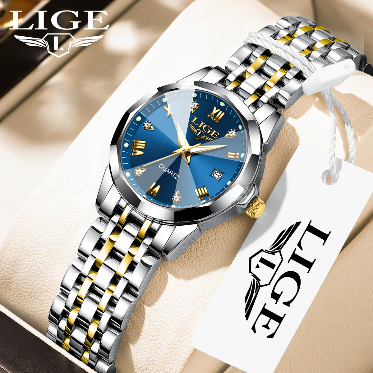 LIGE Fashion Simple Women's Sports Quartz Watch Exquisite Dial Multi functional Calendar Waterproof Luxury Watch