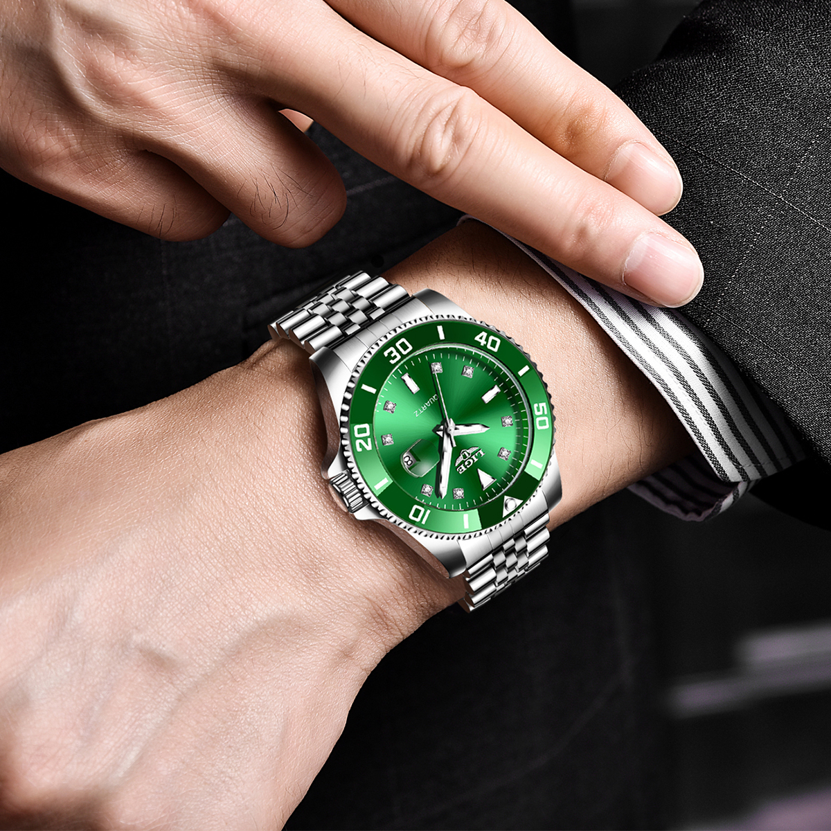LIGE Fashion Business Quartz Watch Men's Watch Waterproof Calendar Luminous Steel Strip Watch