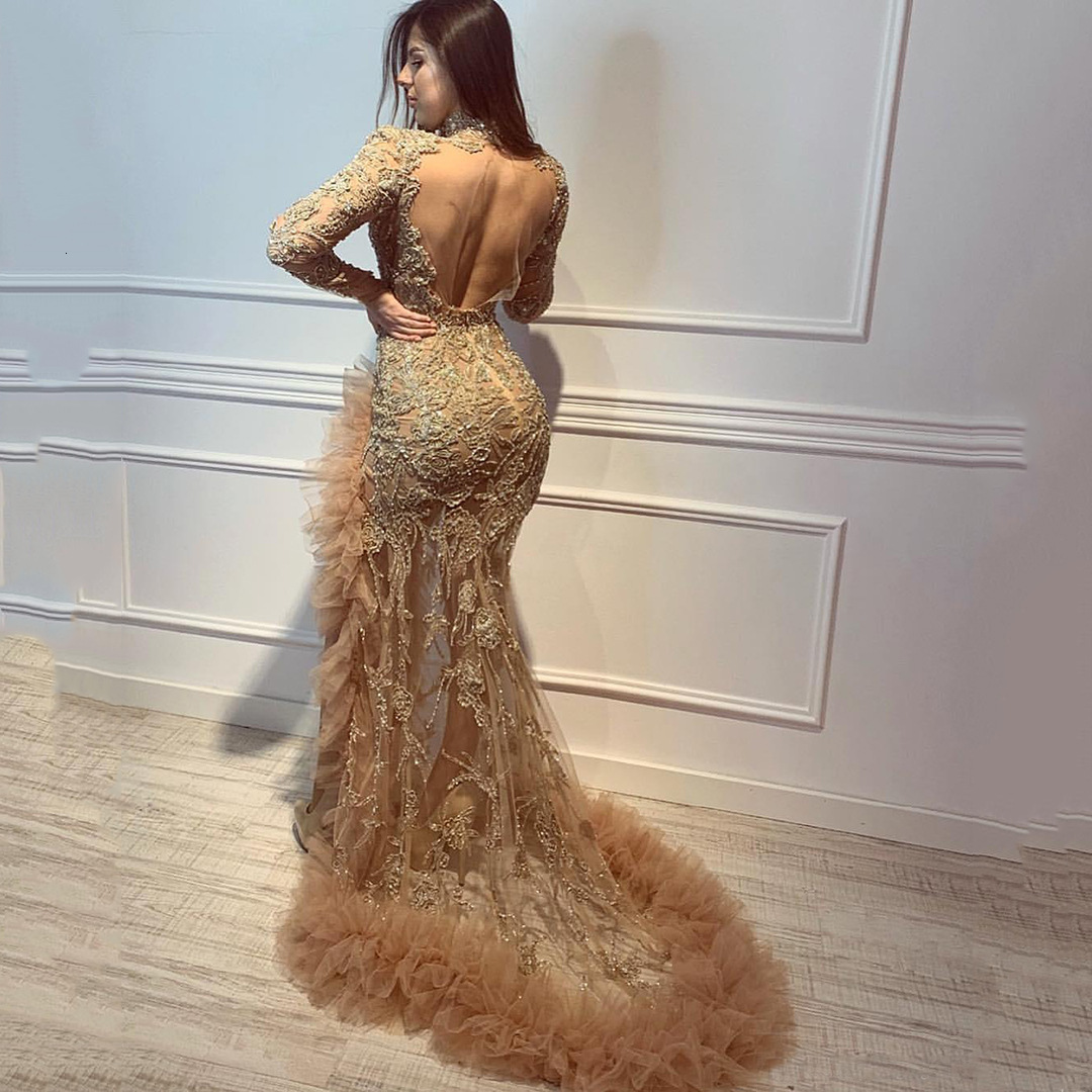 Golden sexy evening dress for women 2025 new style banquet grand wedding dress for evening hosts long fish tail dress designer dress