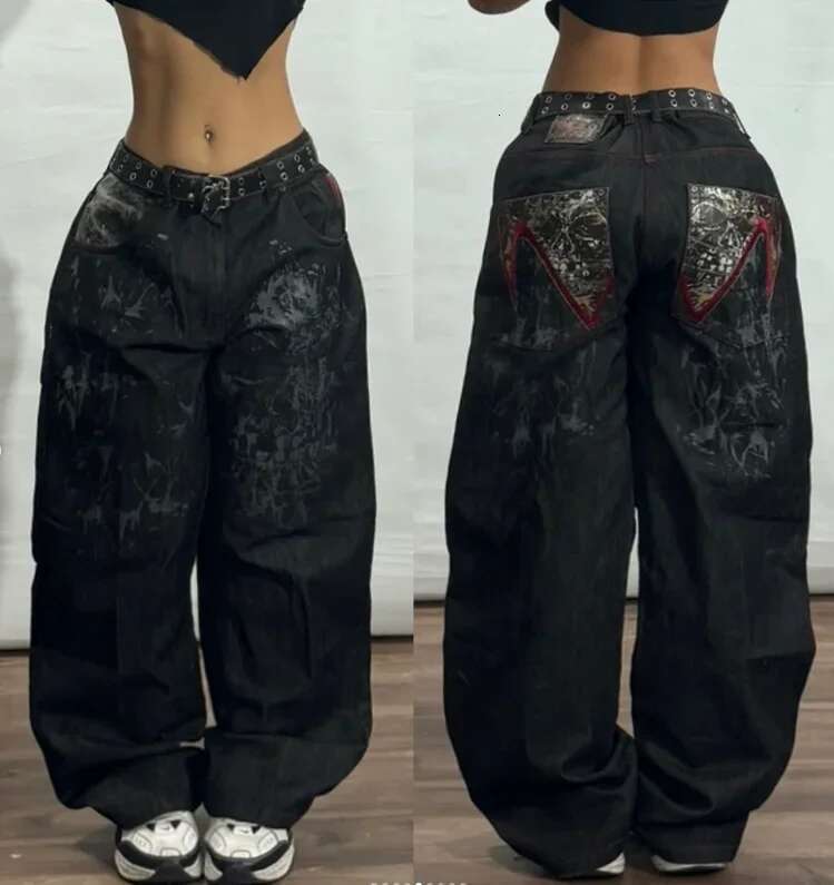 American Hip-hop Retro Loose Jeans Women's Y2K New Tide Haruku High Waist leg Gothic Wide Street Pants Male