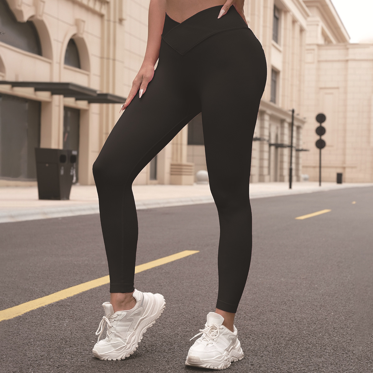 Advanced women's new trendy cross waist peach hip sports pants seamless casual versatile yoga pants with waist and fitness pants