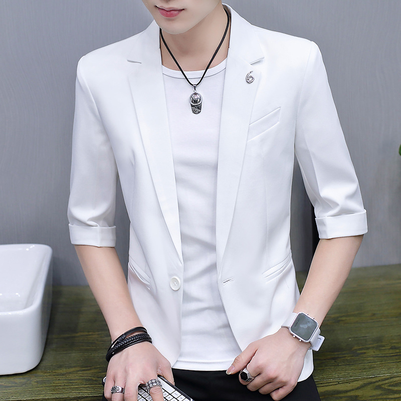 K122Slim Cut Men's Trendy Casual Jacket - Korean Fashion Miniature Suit with Unique Shoulder Detailing