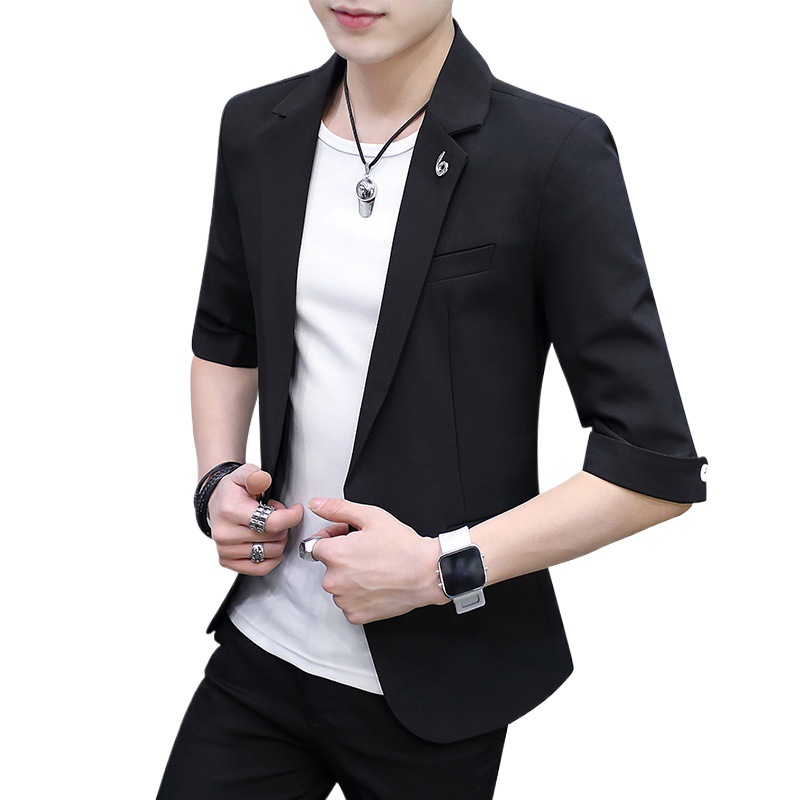 K122Slim Cut Men's Trendy Casual Jacket - Korean Fashion Miniature Suit with Unique Shoulder Detailing