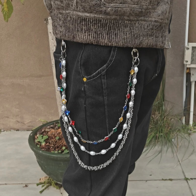 Delicate Color Rhinestone Three Layers Pearl Pants Chain Fashion Icon Ones Waist Accessories Minimalism Hip Hop Jewelry 250122