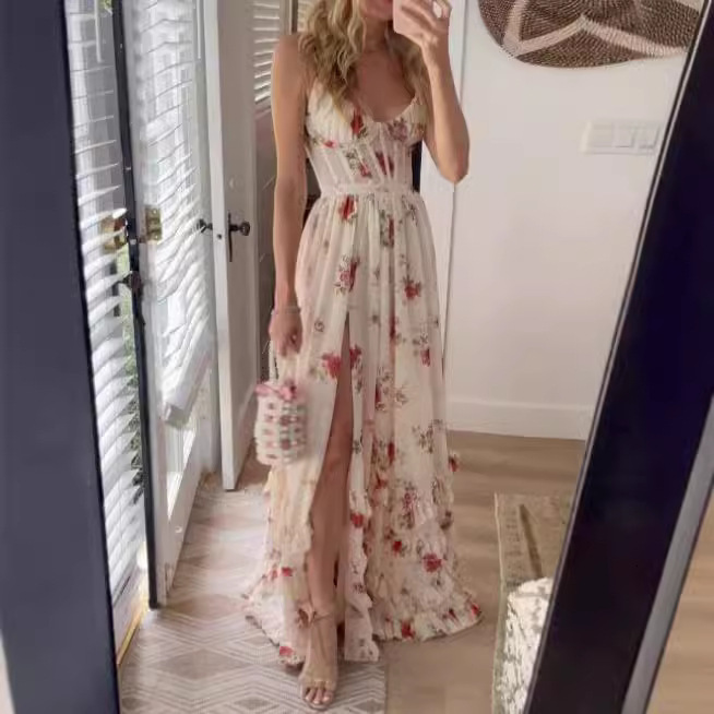 New Western style chest wrapped printed dress for beach vacation designer dress