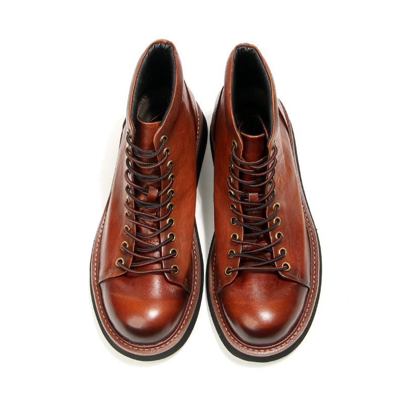 G5-2 horse leather short face paratrooper boots retro handmade color brushing vintage high top designer shoes fashionable men's boots one piece h