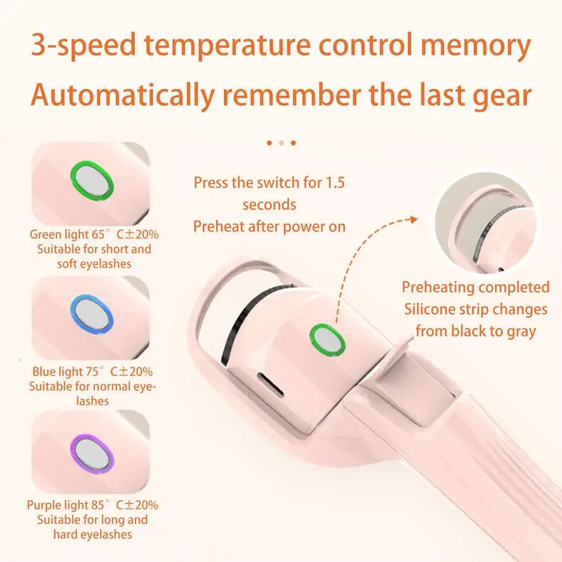 Electric Eyelash Curler Fast Heating Portable Eye Lash Shaping Lasting Curling Thermal Eyelash Clip USB Charging Model 250121ww