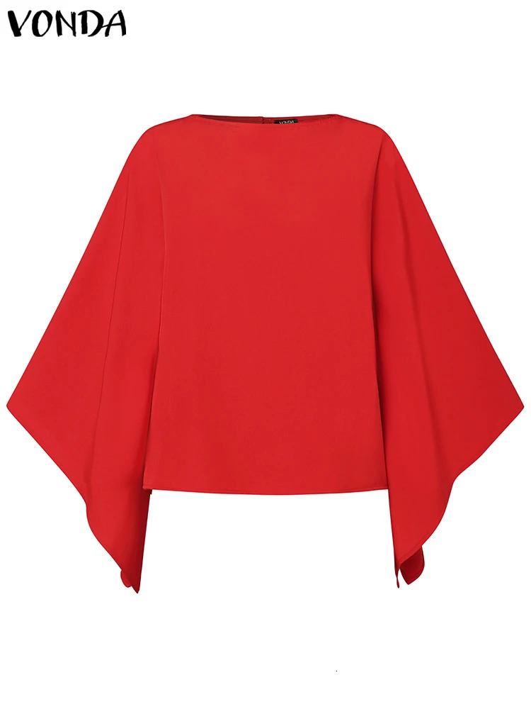 Plus Size 5XL VONDA Womens Elegant Pant Sets With Flare Sleeve Tops and Ruffled Pants Casual Color Patchwork Streetwear 250122