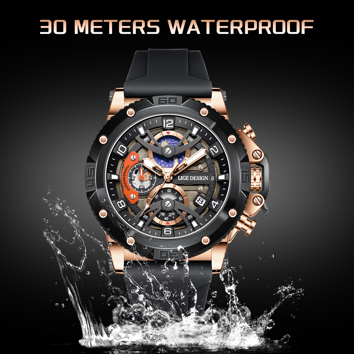 Lige's new sports watch, casual men's watch, waterproof calendar, quartz watch, multifunctional night light men's watch