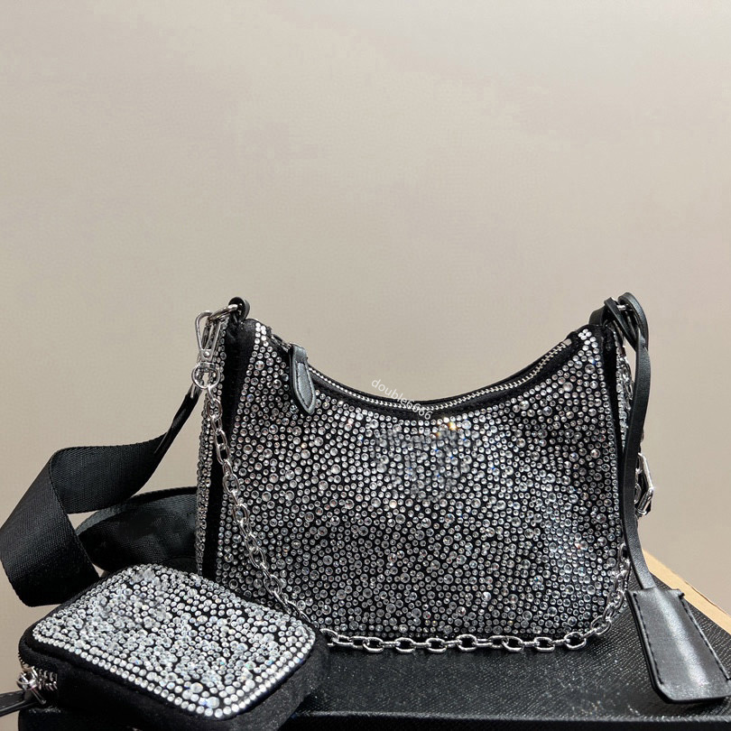 Luxury designer women's shoulder bag full of diamonds sparkling diamond cross-body bag nylon chain shoulder bag messenger bag hobo Commuter Bag Daily bag travel bag