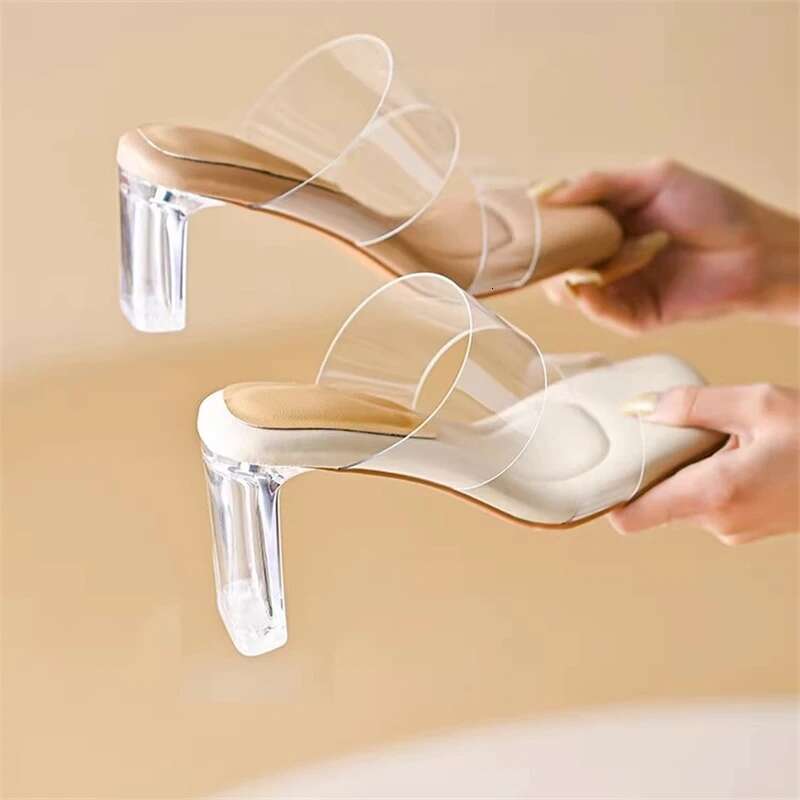 Summer Pumps PVC Jelly Open Toe High Heels Women Transparent Perspex Slippers Shoes Heel Clear Sandals