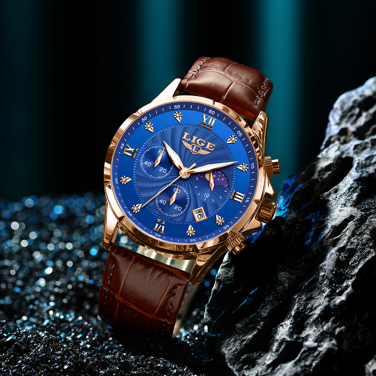 LIGE new business men's waterproof quartz watch multifunctional night light small three needle timing code sports watch