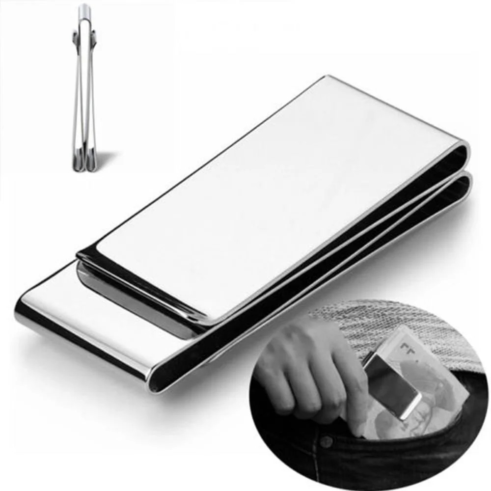 Silver Money Clip Mens Stainless Steel Cash Holder Male Mini Purse Metal Bill Clamp Slim Pocket ID Credit Card Folder 250114