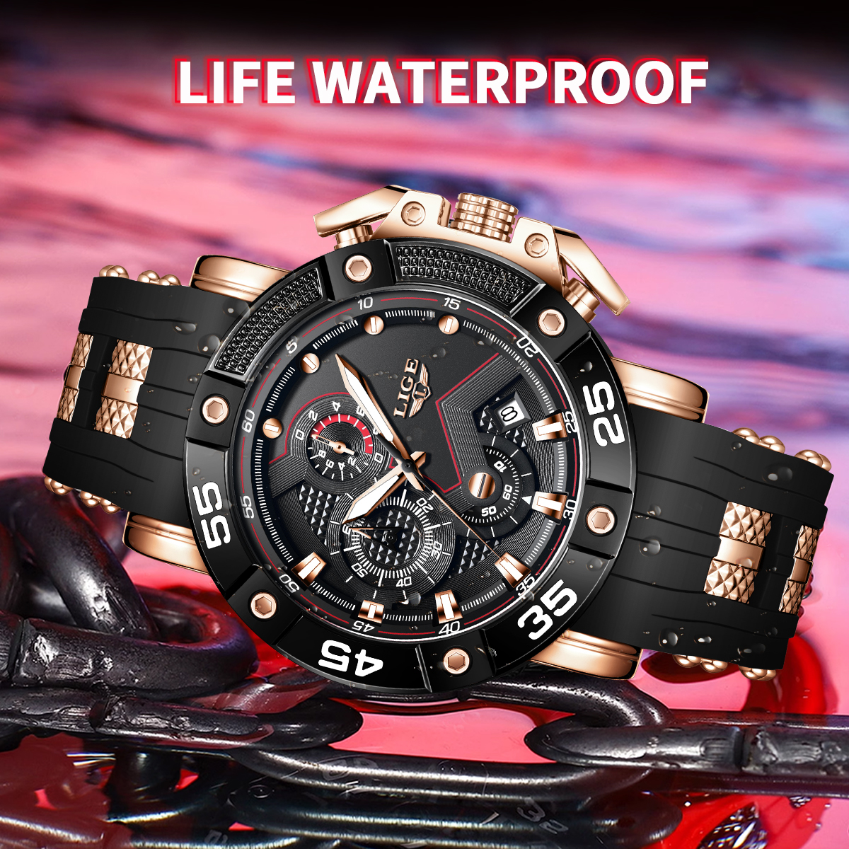 LIGE Business Men's Watch Quartz Watch Chronograph Multi functional Night Light Calendar Sports Waterproof Watch Festival Gift