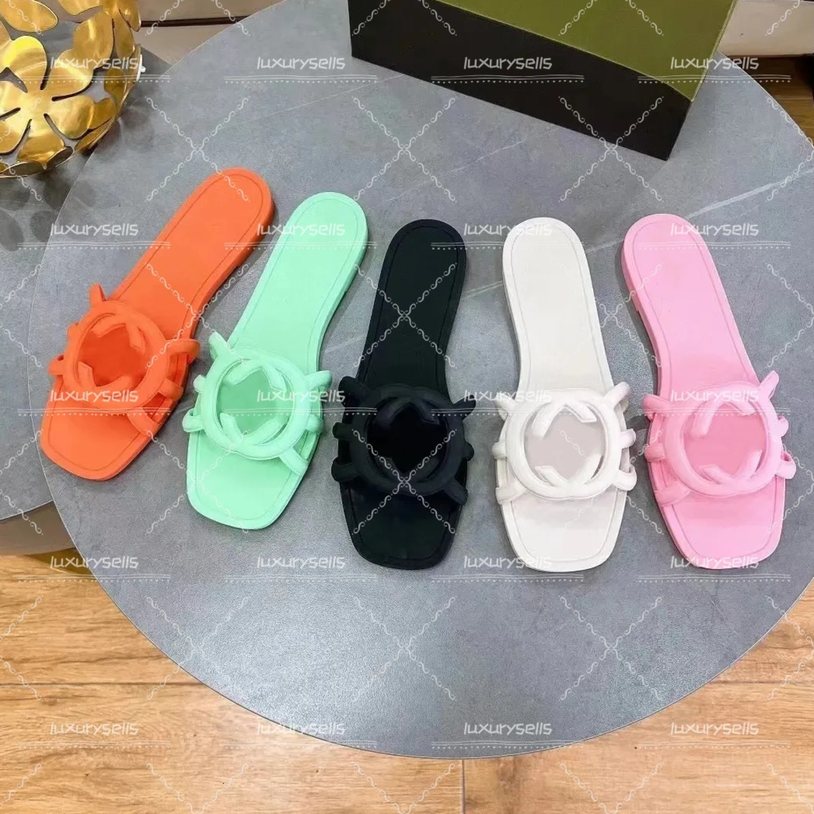 Designer Slipper Slide sandals Women Slipper Jelly Script Slipper interlocking slides rubber Slippers Summer Flat Heel Slipper Ladies Flat Beach slipper 019
