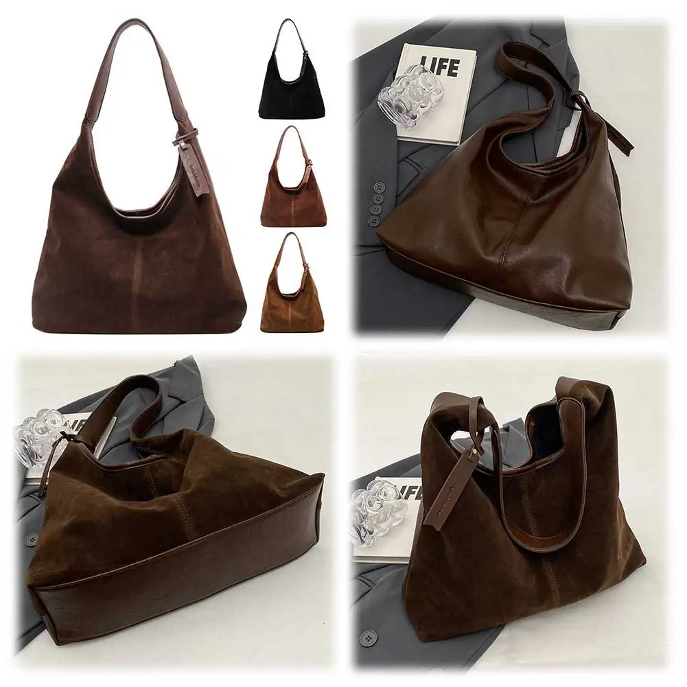 Women Suede Hobo Bag Slouchy Shoulder Bag Magnetic Closure Retro Handbag Large Capacity Purse for Work Travel 250122