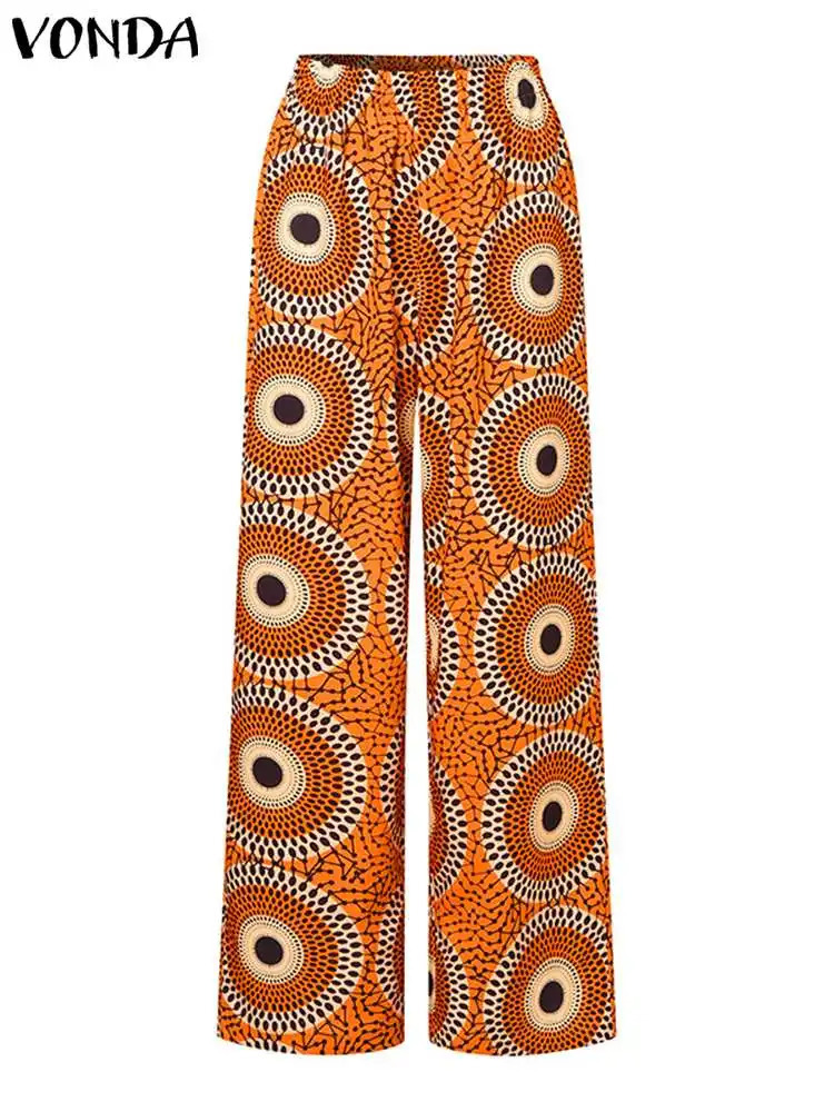 Plus Size 5XL VONDA 2024 Autumn Women Pant Sets Flare Sleeve Long Tops and High Waist Pants Bohemian Casual Loose Printed 2pcs 250122