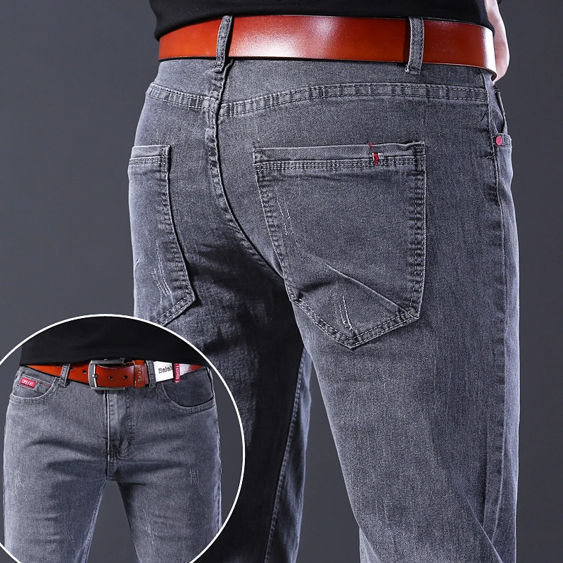Fashion Jeans Men Korean Style Straight Grey Middle Waist Pants Male Casual Denim Trousers 250116