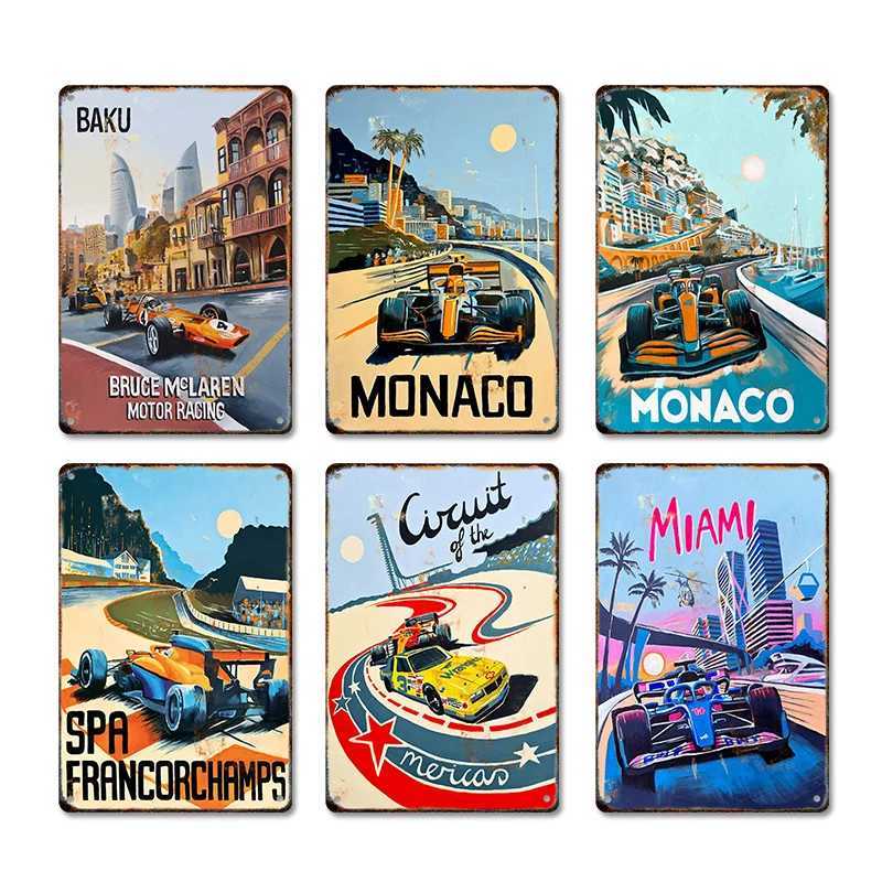 High Quality Vintage F1 Neon City Comic Watercolor Racing Car Metal Poster Tin Sign Wall Art Racer Plate Aesthetic Motorsport Decoration T250118
