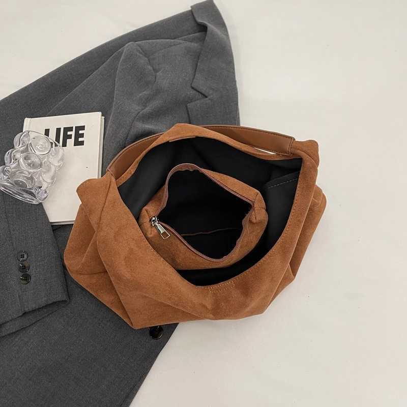 MOODS Casual Shoulder Tote Bag Set For Women 2-IN-1 Suede Pure Color Large Capacity Shopper Tote Winter New Handbags Female T250118