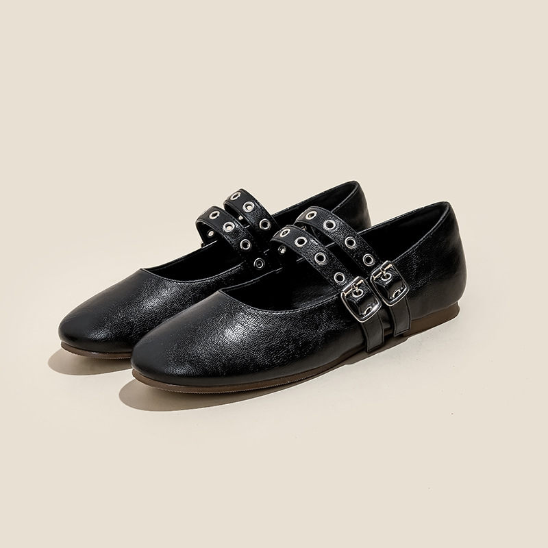 Antique Mary Jane women's shoes soft leather low heel shoes 2025 new line buckle big size 42