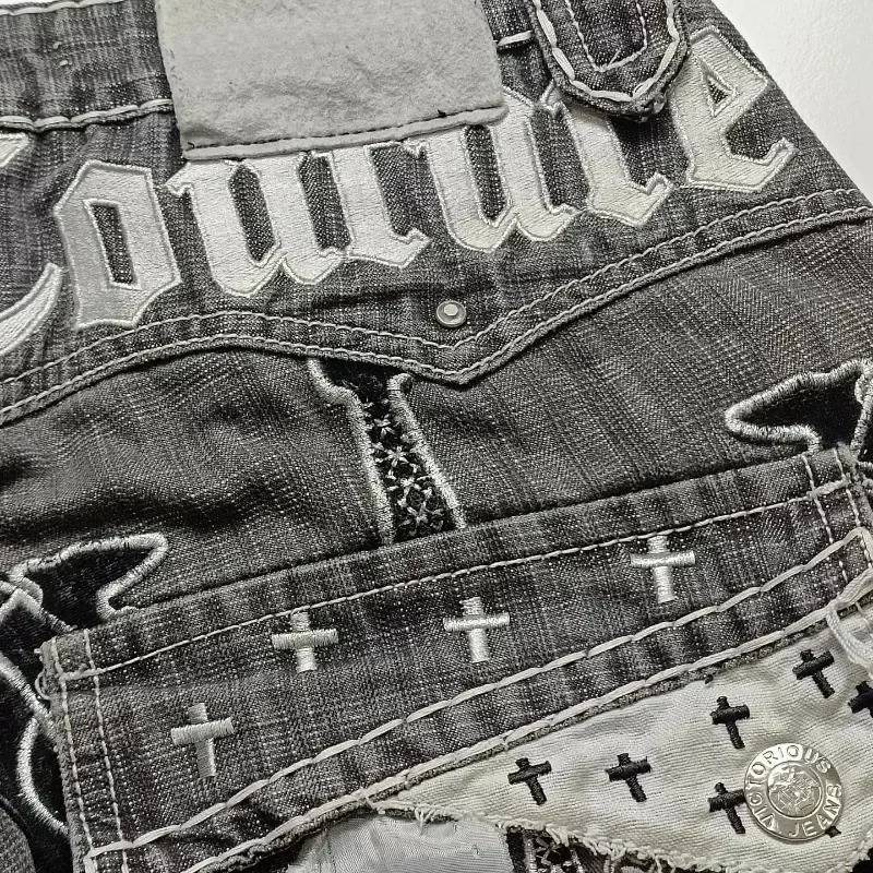 Men and Womens Oversized Embroidery Loose Denim Shorts Street Wear Harajuku Retro High Waist Casual Fashion 250122