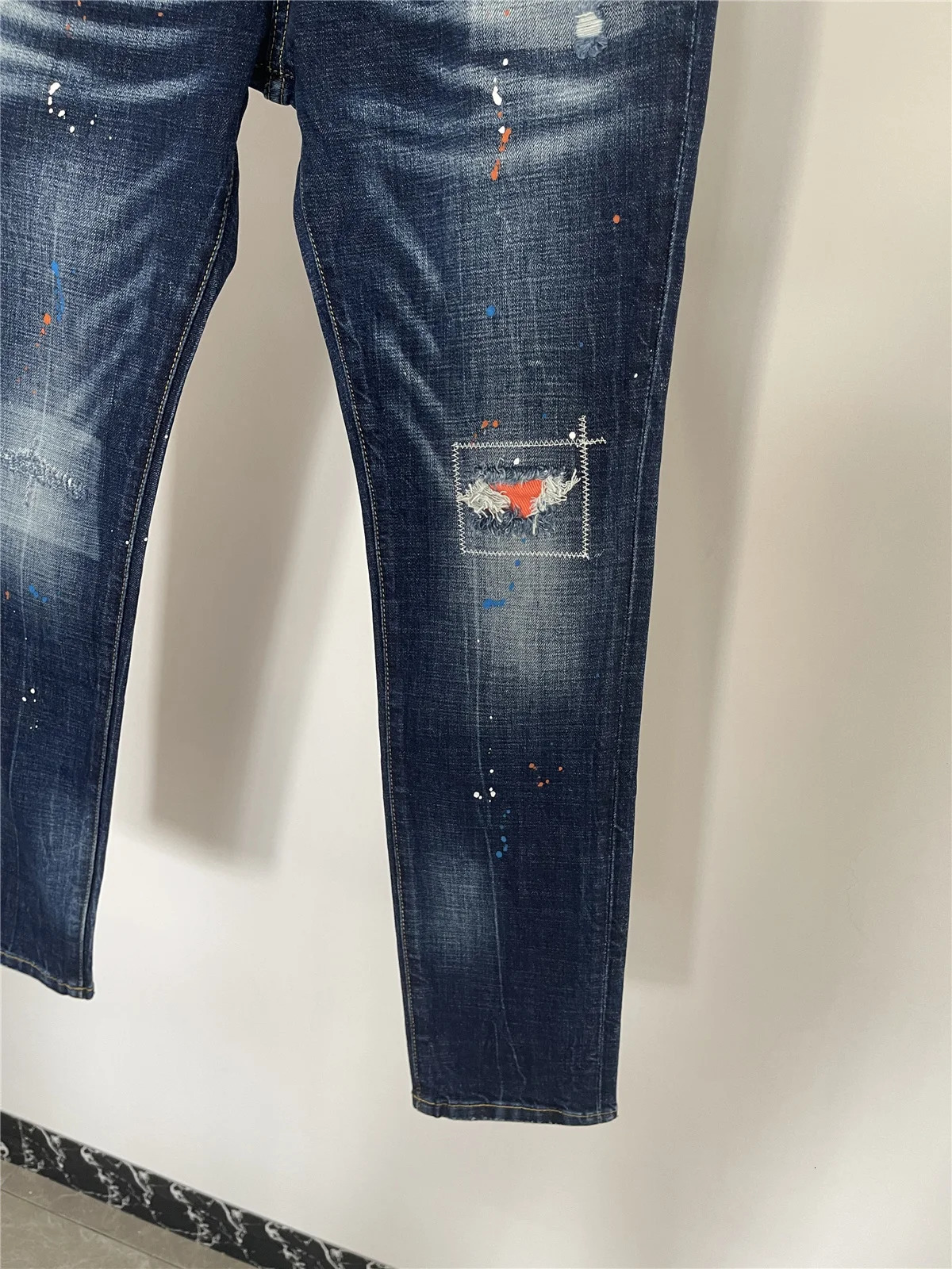 autumn and winter mens jeans fashion slim three-dimensional cut stitching micro elastic spot button 250116