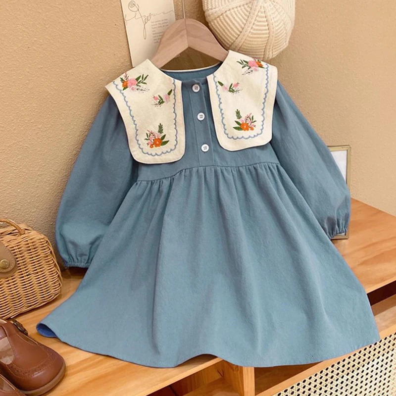 Spring Autumn Long Sleeve Lapel Casual Dress Embroidered Kid Clothes Girl Korean Style Children 250120