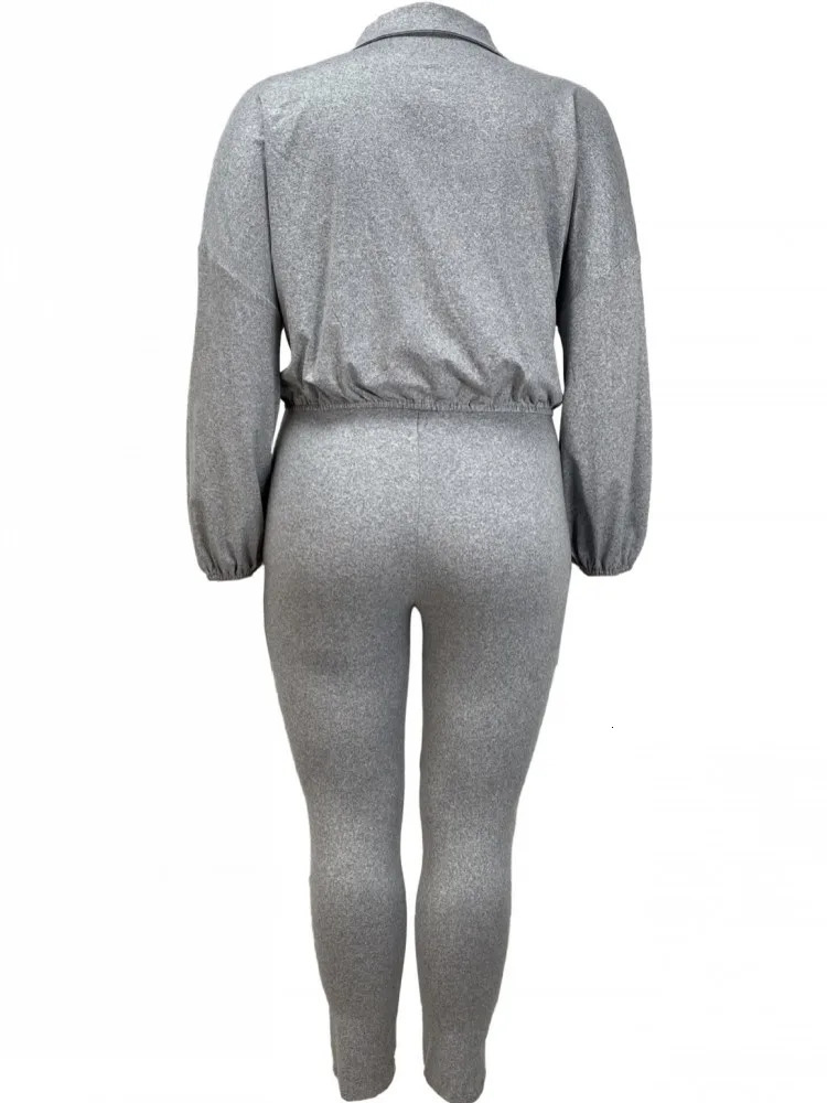 2 Piece Women Sets 2025 Arrival Plus Size Spring Summer Matching Grey Top And Pants Suits Outfits Oversized Clothing 250122