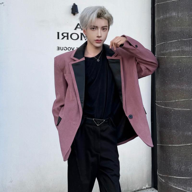 G121Cool Fit Men's Suit Jacket with Unique Splicing Detail and Trendy U-Leather Collar