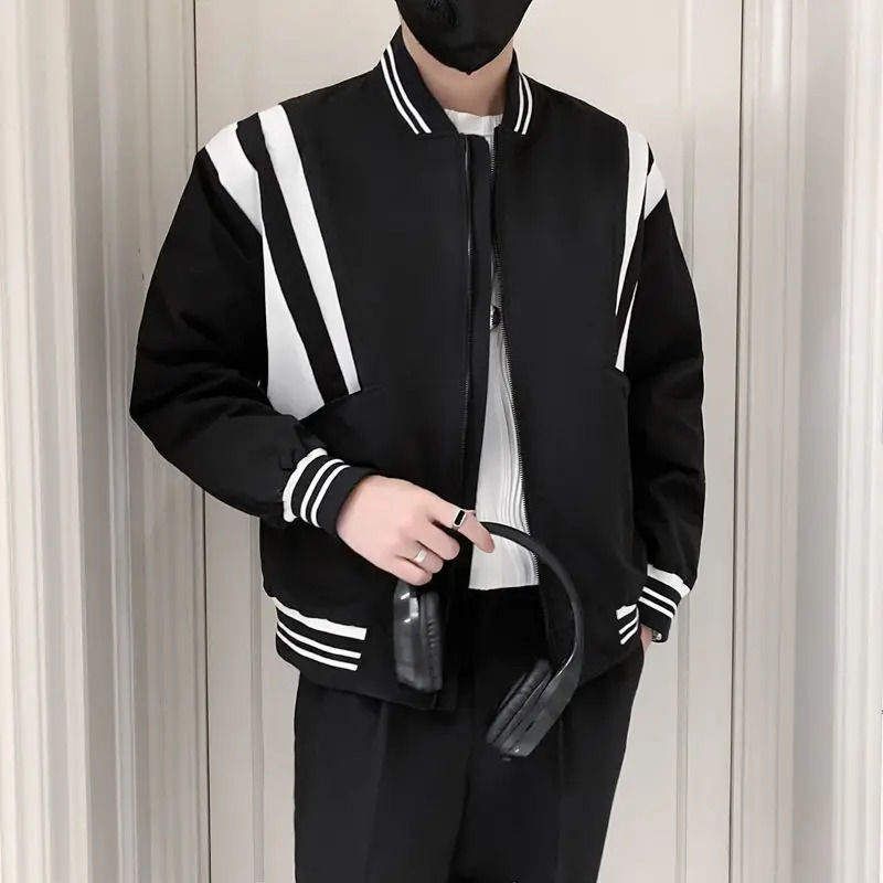 Trendy Contrast Color Jacket Men Spring and Autumn Casual Baseball Uniform Jacket 2025 Mens Versatile Loose Zipper Top 250116