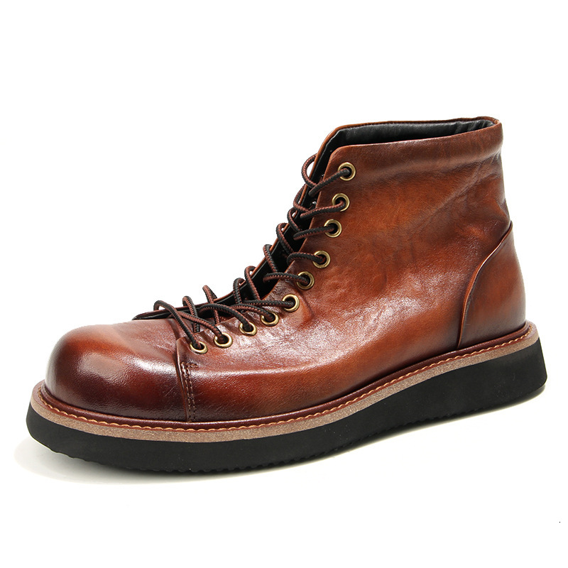 G5-2 horse leather short face paratrooper boots retro handmade color brushing vintage high top designer shoes fashionable men's boots one piece h