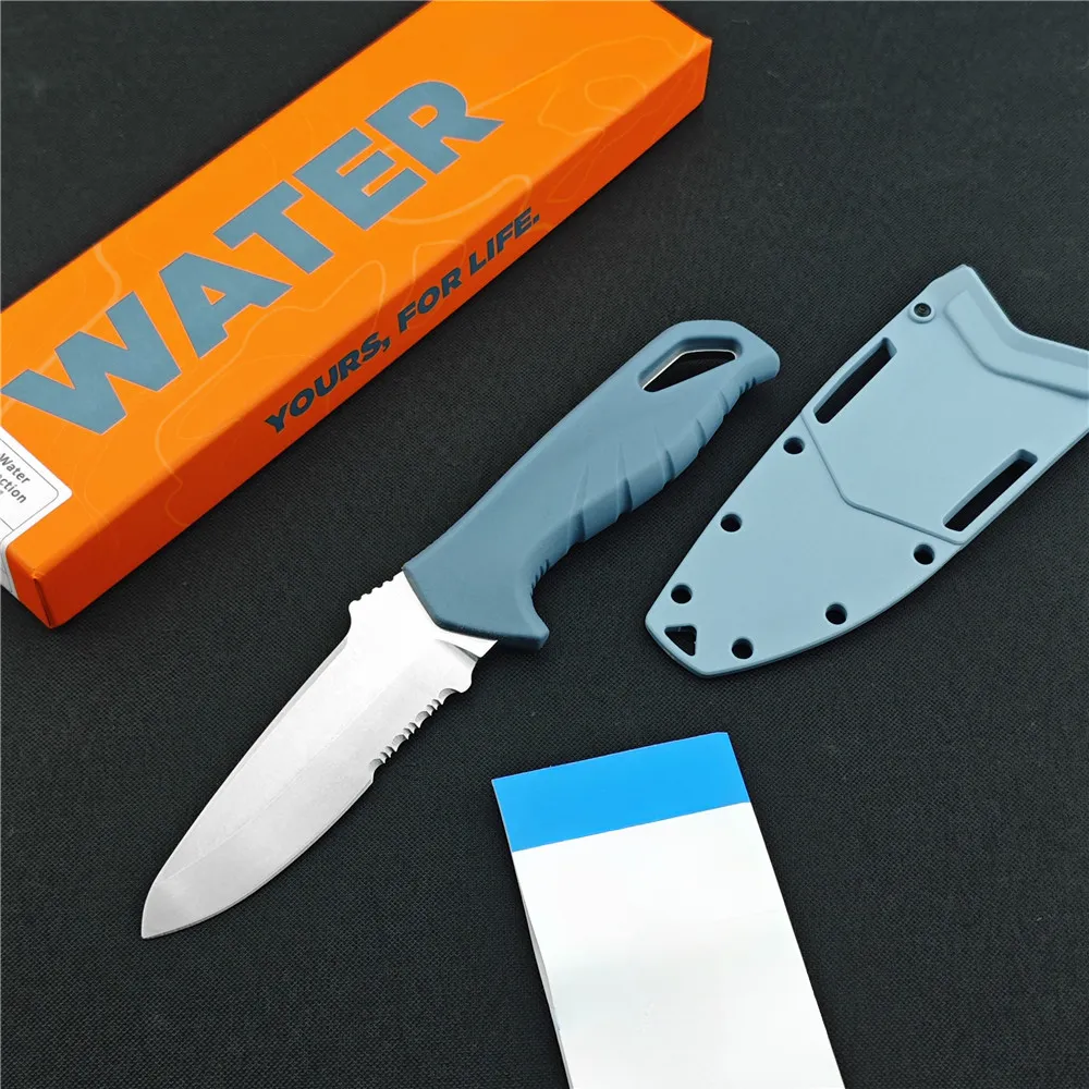 BM Water Undercurrent Tactical D2 Steel Half Serrated Fixed Blade Nylon Fiber Handles Hunting Knife Survival Camping Tools Self Defense EDC Knives CUP