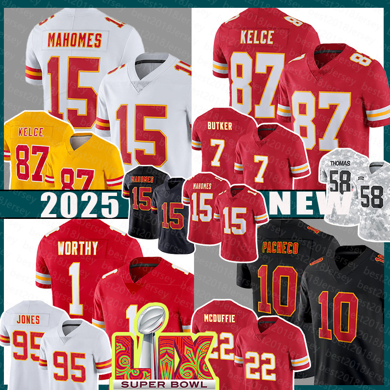 Mens Xavier Worthy Football Jerseys Travis Kelce Patrick Mahomes George Karlaftis Harrison Butker Isiah Pacheco JuJu Smith-Schuster Chris Jones Derrick Thomas