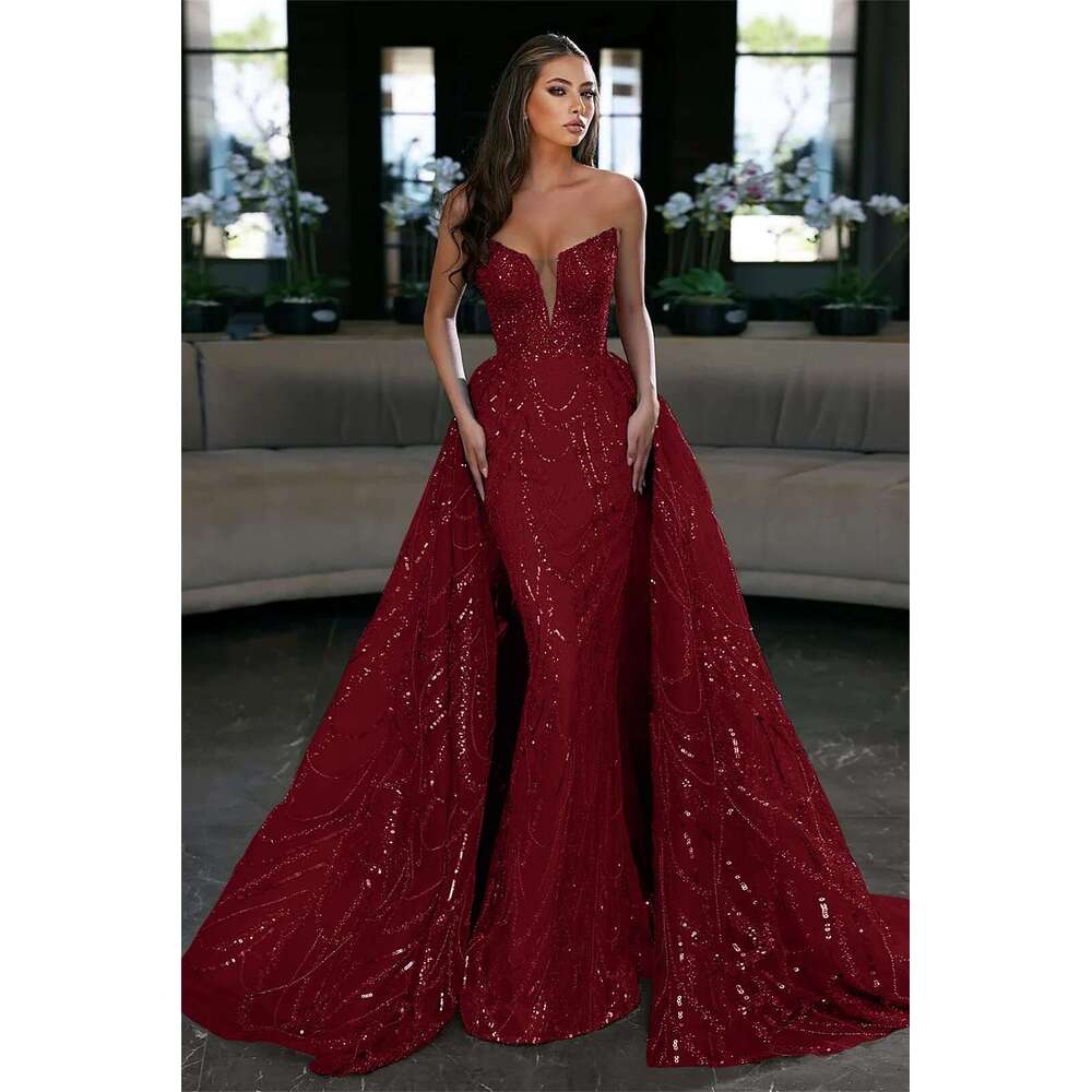 Bright Mermaid Evening Dress, Strapless, Sequins, Sleeveless, Multiple Colors, Ball Gown, Party, Made To Order 6660311