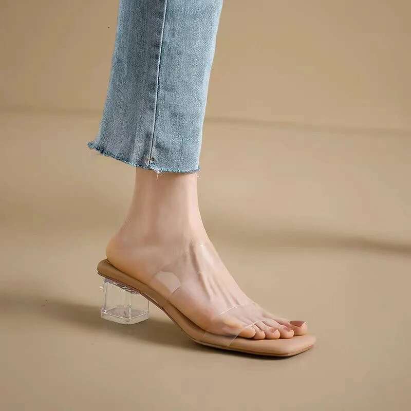 Summer Pumps PVC Jelly Open Toe High Heels Women Transparent Perspex Slippers Shoes Heel Clear Sandals