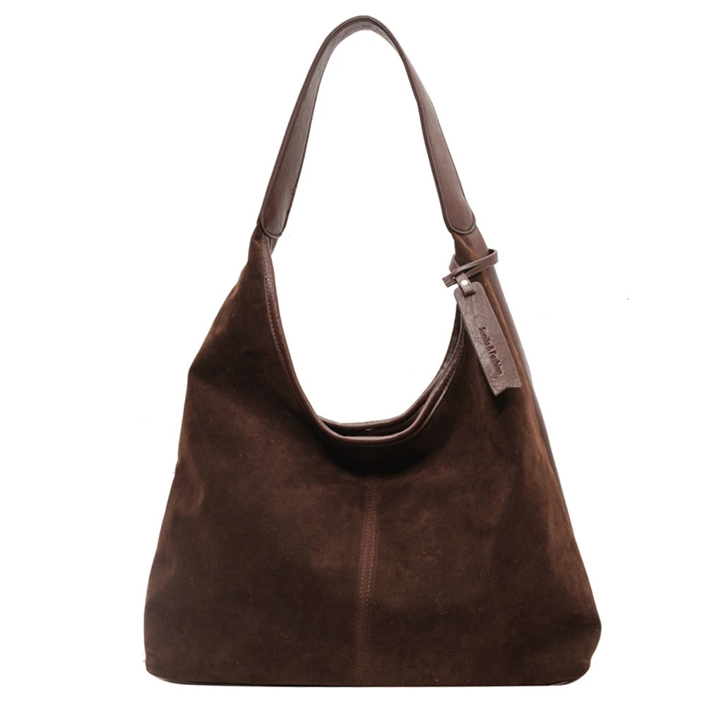Women Suede Hobo Bag Slouchy Shoulder Bag Magnetic Closure Retro Handbag Large Capacity Purse for Work Travel 250122
