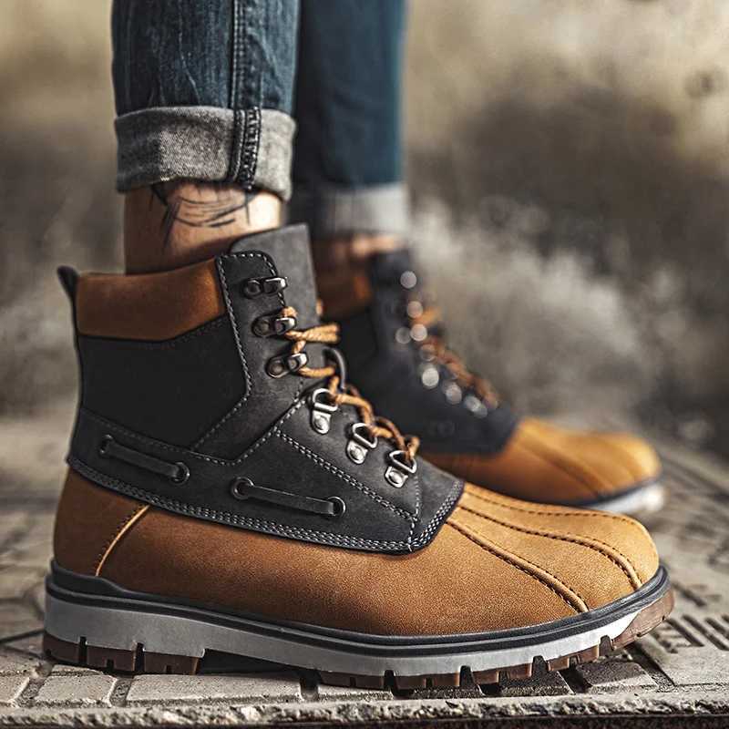 Mens Leather Winter Tooling Boots Warm Fur Boots for Men Outdoor Waterproof High-top Non-slip Boots Comfortable Men Snow Boots M250121