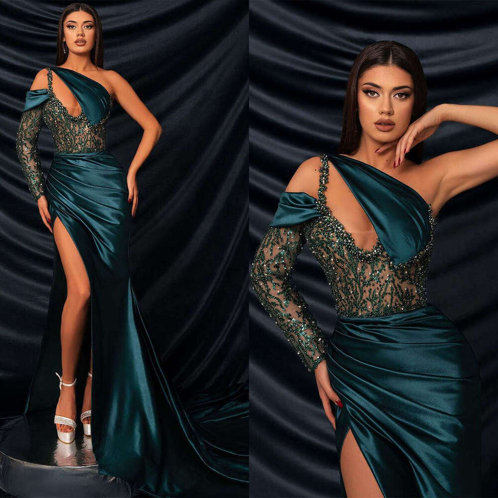 Women's Evening Dresses, One Shoulder, Beading, Pleated, High Side Division, Prom Party Dress, Custom 6660311