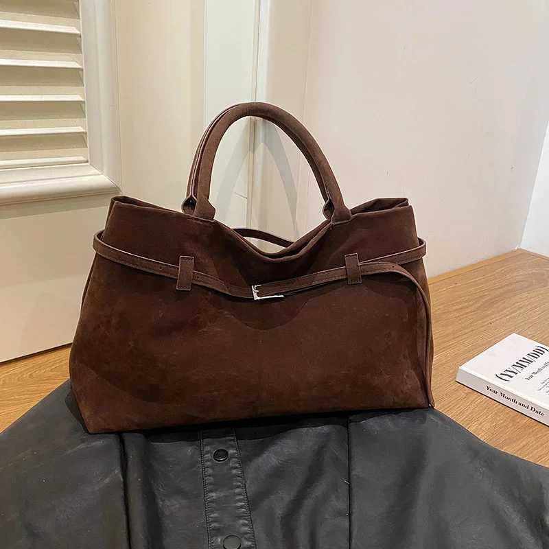 Woman Bags Faux Suede Brown Totes Gold Buckle Shoulder Bag FAshion Handbag Design Large Capacity Retro Commuter Bag T250118