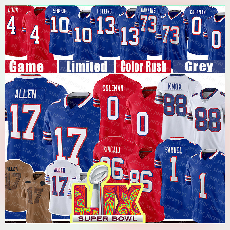 Dalton Kincaid Football Jerseys Josh Allen Keon Coleman Dawson Knox James Cook Khalil Shakir Mack Hollins Bass Dion Dawkins Von Miller Matt Milano Amari Cooper
