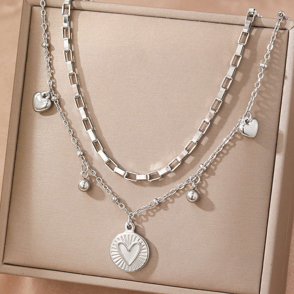 Gold Trend Tag Style Two layer Texture Necklace Simple Personality Stacking Neck Chain