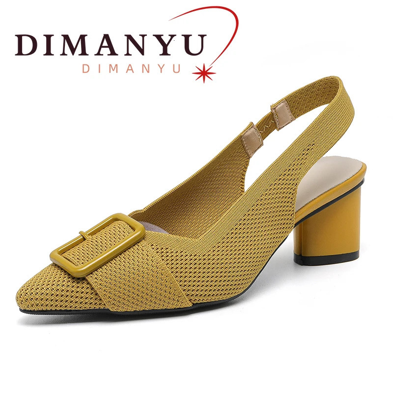 DIMANYU Women Sandals Summer Pointed Large Size Knitted Shoes Hollow Breathable High Heel 250117BJ