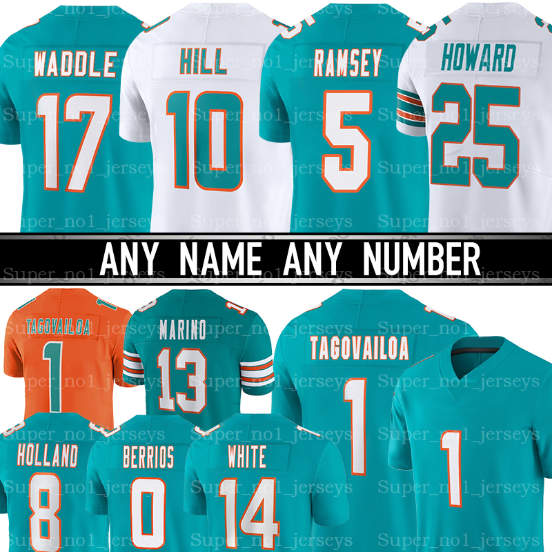 10 Tyreek Hill 13 Dan Marino Football Jersey Tua Tagovailoa Jaylen Waddle Jalen Ramsey Raheem Mostert Terron Armstead Jaelan Phillips Shaquil Barrett