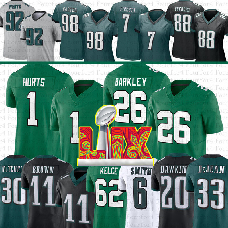 26 Saquon Barkley Jason Kelce Jalen Hurts Football Jersey AJ Brown DeVonta Smith Cooper DeJean Carter Lane Johnson Mailata Goedert Quinyon Mitchell Darius Slay Jr