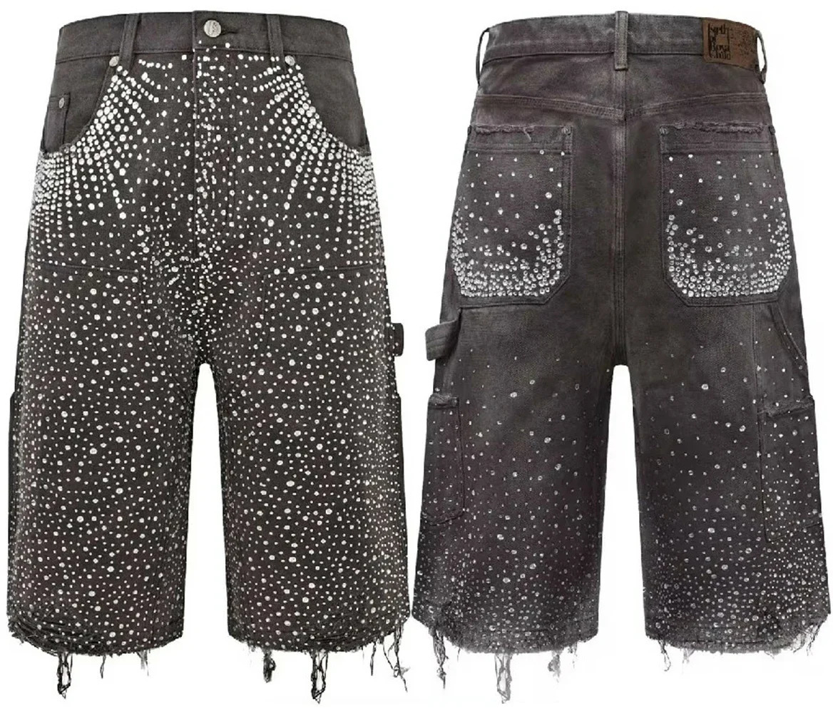 Y2k Shorts Men Retro Hip Hop Rhinestone Pattern Harajuku Fashion Loose Gym Basketball Shorts Goth Casual Sweatpants Streetwear 250120
