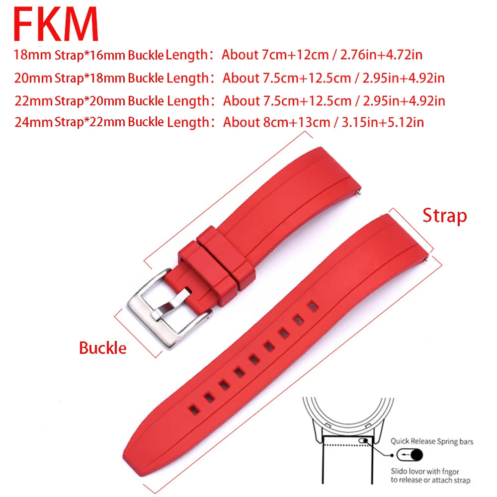 Premium Grade Vulcanized FKM Rubber Watch Strap 18mm 20mm 22mm 24mm Quick Release Watchbands 250121