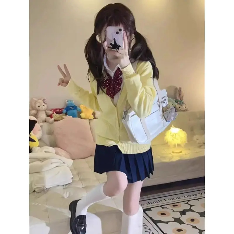 Yellow Knitted Cardigan Coat Womens Autumn/Winter Knitted Sweater Anime Yellow Coat Long Sleeve Sweater V-neck Cardigan 250121