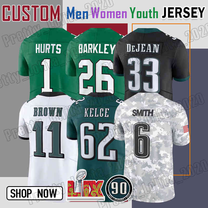 26 Saquon Barkley Football Jersey Jalen Hurts DeVonta Smith 62 Jason Kelce AJ Brown Cooper DeJean Carter Brian Dawkins Brandon Graham Quinyon Mitchell Kenny Pickett